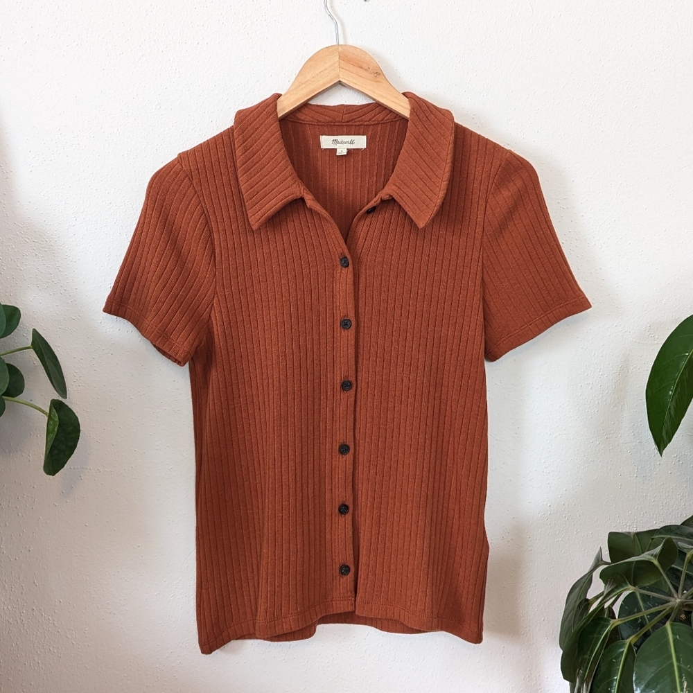 Madewell Rust Button-Up Ribbed Top - Picture 2 of 12